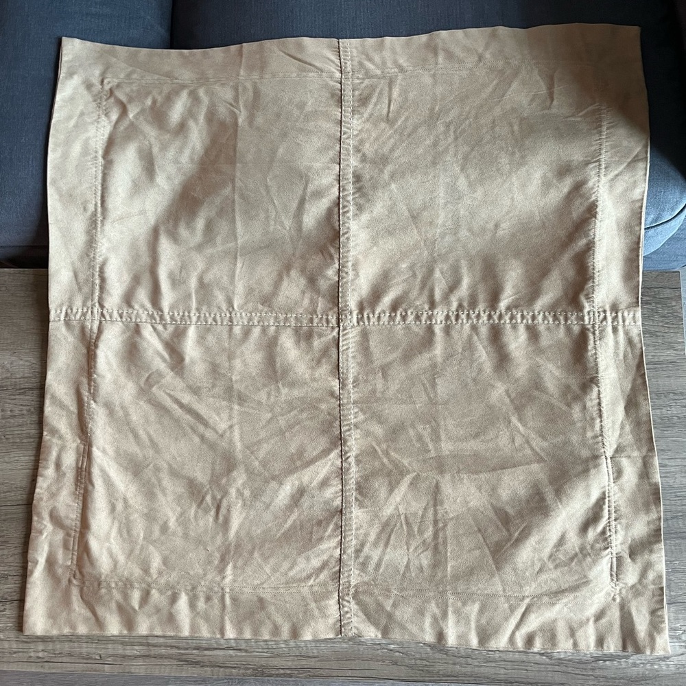 Pottery Barn Faux Suede Quarter Patch Pillow Sham Euro 30x30 Camel Sand Beige